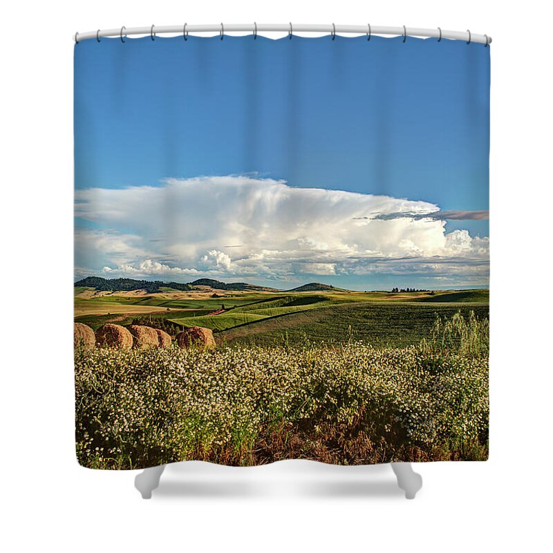 Outdoors Shower Curtain featuring the photograph Thunderhead and Bales by Doug Davidson