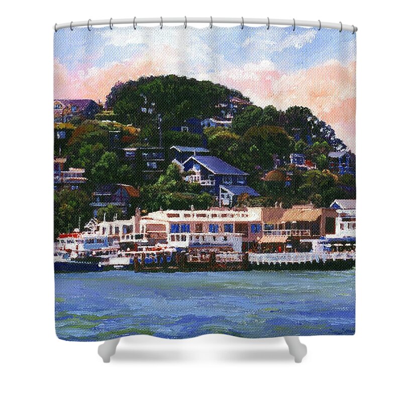 Landscape Shower Curtain featuring the painting Tiburon California Waterfront by Frank Wilson
