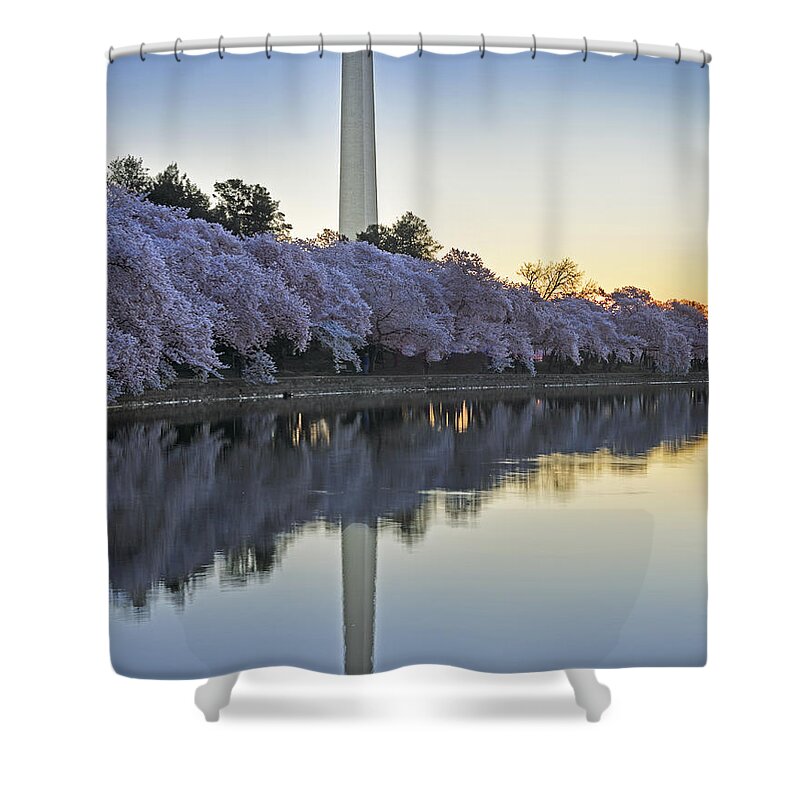 tidal Basin Sunrise Shower Curtain featuring the photograph Tidal Basin Sunrise - Washington DC by Brendan Reals
