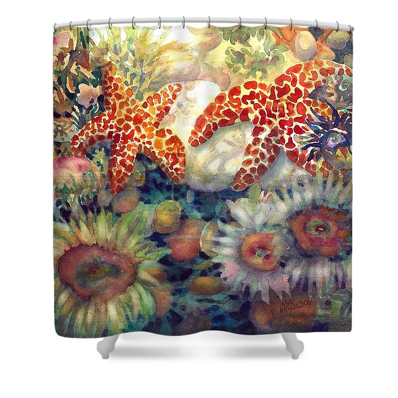 Watercolor Shower Curtain featuring the painting Tidal Pool II by Ann Nicholson