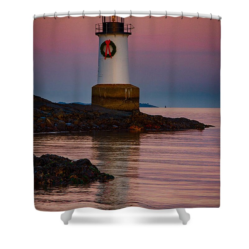 Salem Shower Curtain featuring the photograph Tide coming in at Winter Island Lighthouse by Jeff Folger