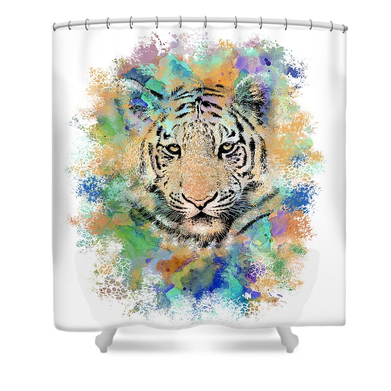 Tiger Shower Curtain featuring the digital art Tiger 3 by Lucie Dumas