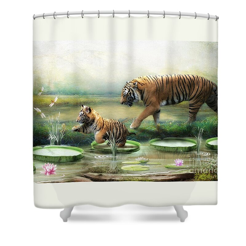 Tiger Shower Curtain featuring the digital art Tiger Lily by Trudi Simmonds