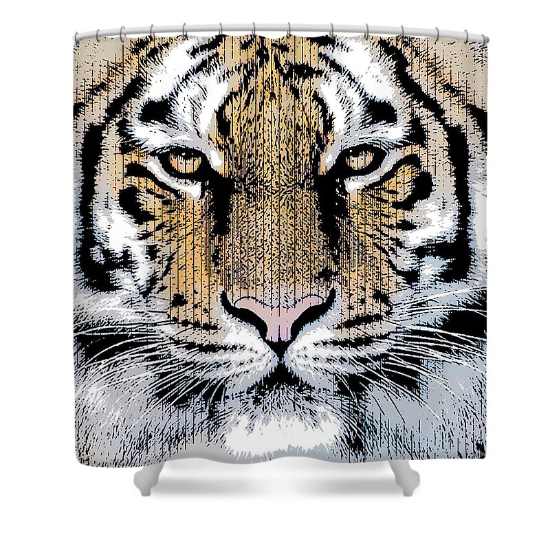 Predator Shower Curtain featuring the digital art Tiger Portrait in Graphic Press Style by Garaga Designs