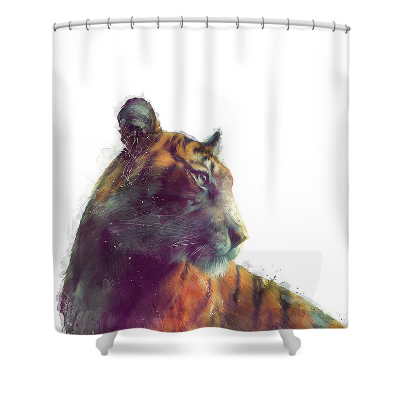 Tiger Shower Curtain featuring the painting Tiger // Solace - White Background by Amy Hamilton