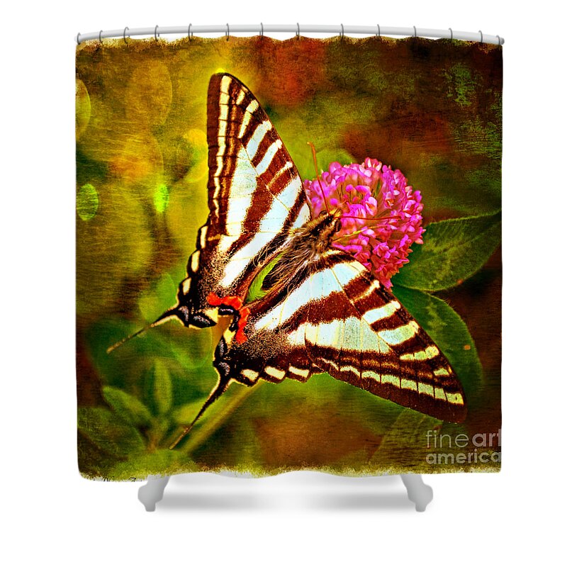 Nature Shower Curtain featuring the photograph Zebra Swallowtail Butterfly - Digital Paint 3 by Debbie Portwood
