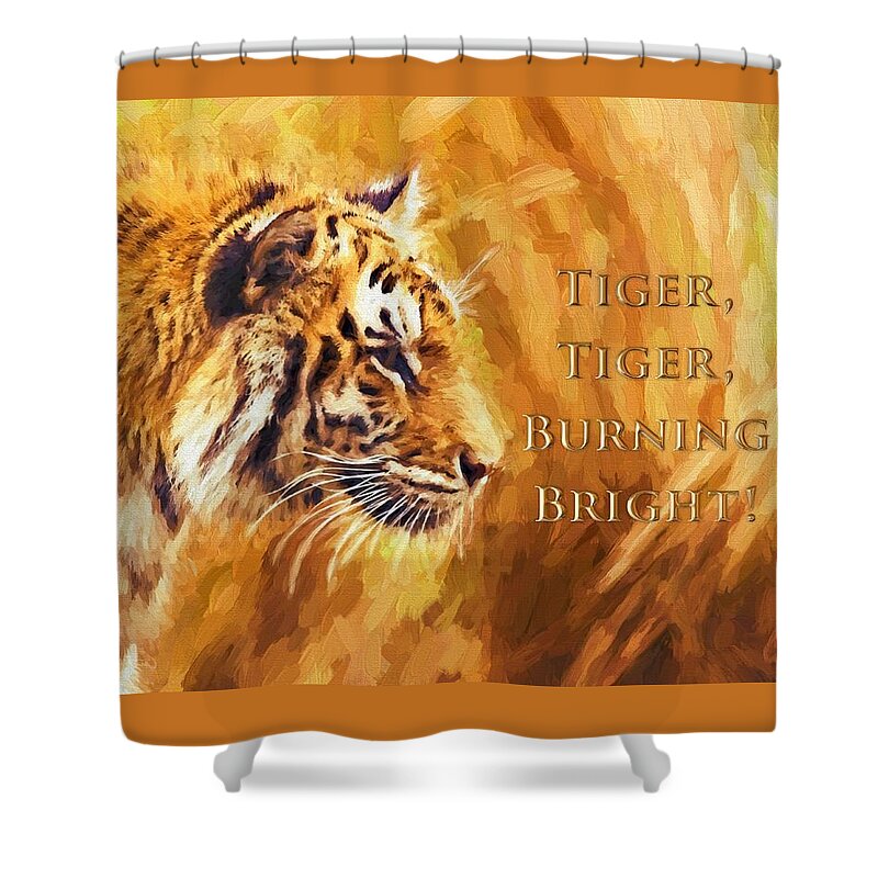Tiger Shower Curtain featuring the digital art Tiger Tiger Burning Bright by Charmaine Zoe