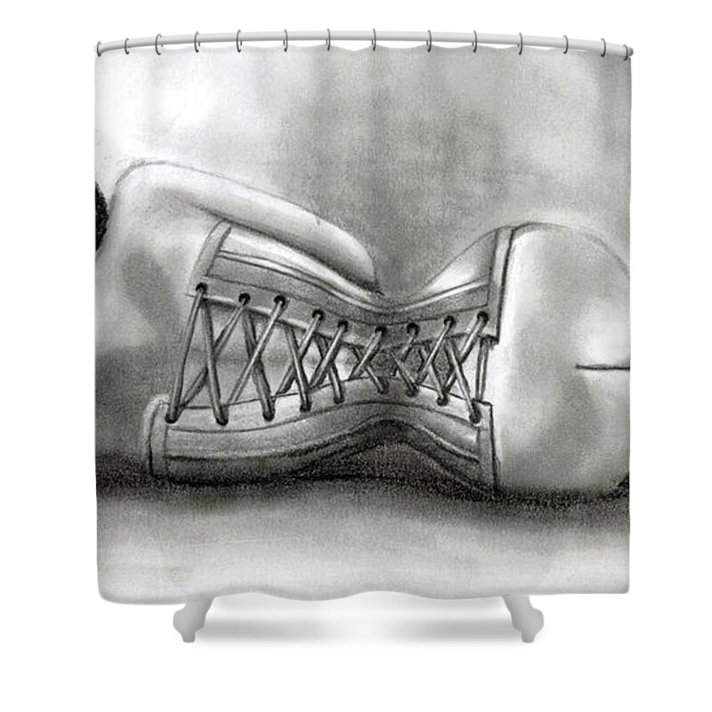Figure Shower Curtain featuring the drawing Tight Lace by Scarlett Royale