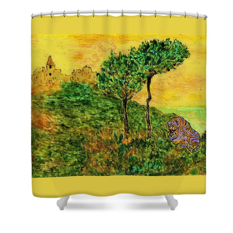 Tiger Shower Curtain featuring the painting Tigre Solitaire by Phil Strang