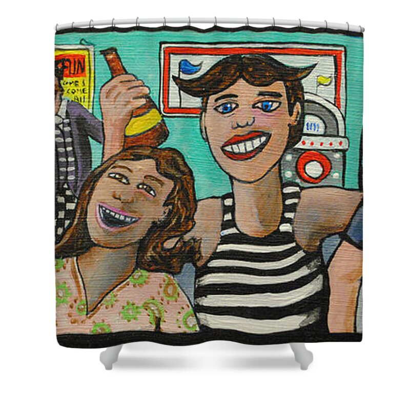 Palace Amusements Shower Curtain featuring the painting Tillies 21st birthday bash by Patricia Arroyo