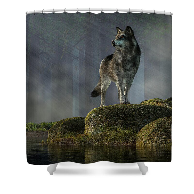 Timber Wolf Shower Curtain featuring the digital art Timber Wolf by Daniel Eskridge