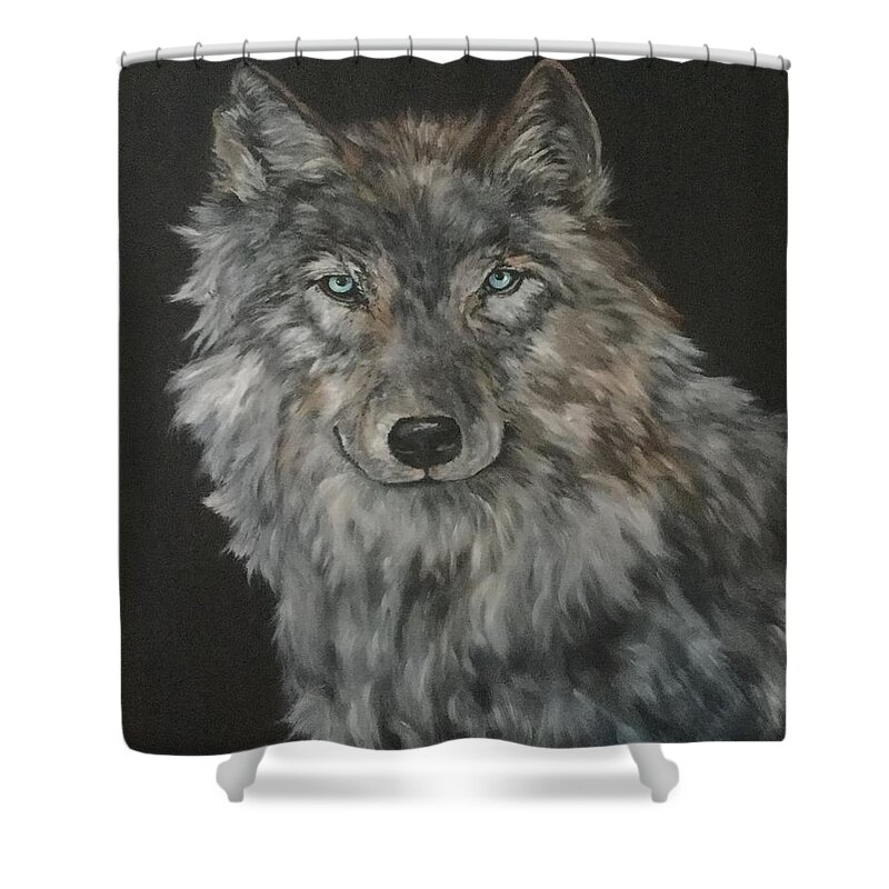Timber Wolf Shower Curtain featuring the painting Timber Wolf by Jean Walker