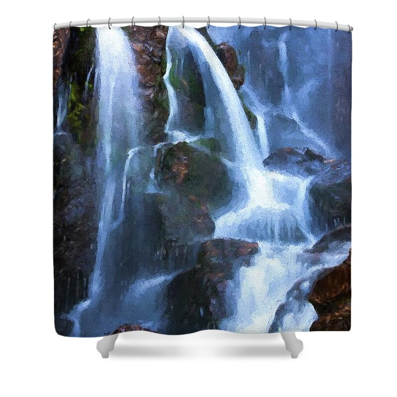 Americas Shower Curtain featuring the digital art Timberline Falls by Charmaine Zoe
