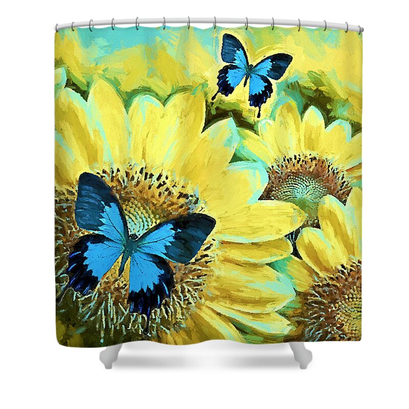 Blue Butterfly Shower Curtain featuring the painting Time Enough by Tina LeCour