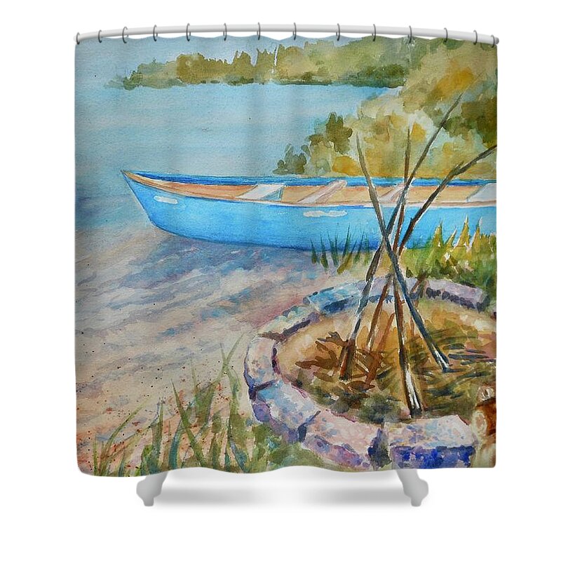 Canoe Shower Curtain featuring the painting Time Out by Barbara Parisien