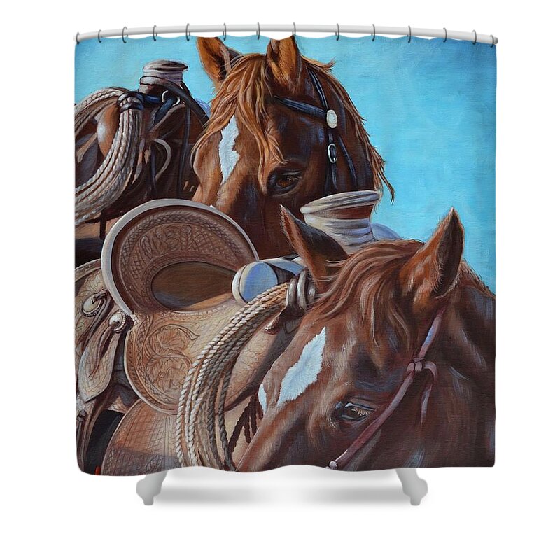 Horses Shower Curtain featuring the painting Time Out by Cindy Welsh