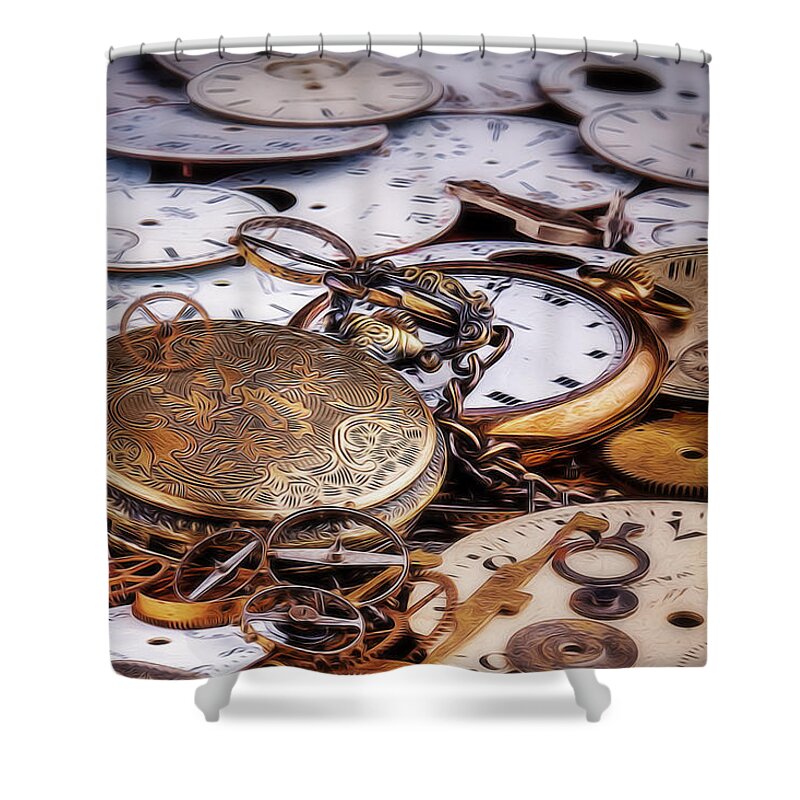 Brass Shower Curtain featuring the photograph Time Pieces by Tom Mc Nemar