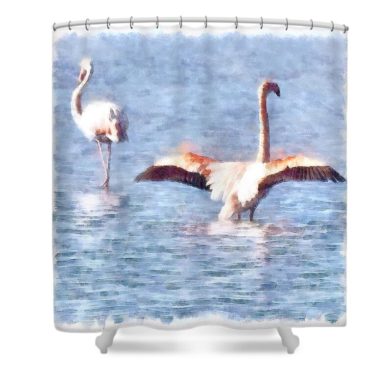 Flamingo Shower Curtain featuring the painting Time To Spread Your Wings by Taiche Acrylic Art