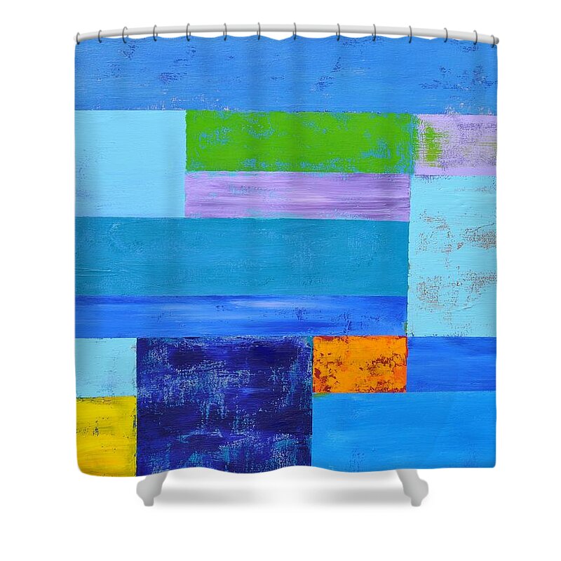 Timeschedule Shower Curtain featuring the painting Timeline in Blue by Eduard Meinema