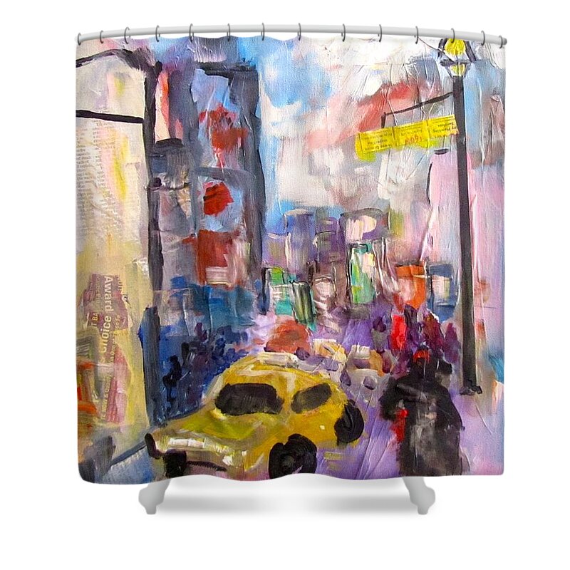 Collage Shower Curtain featuring the painting Times Square by Barbara O'Toole