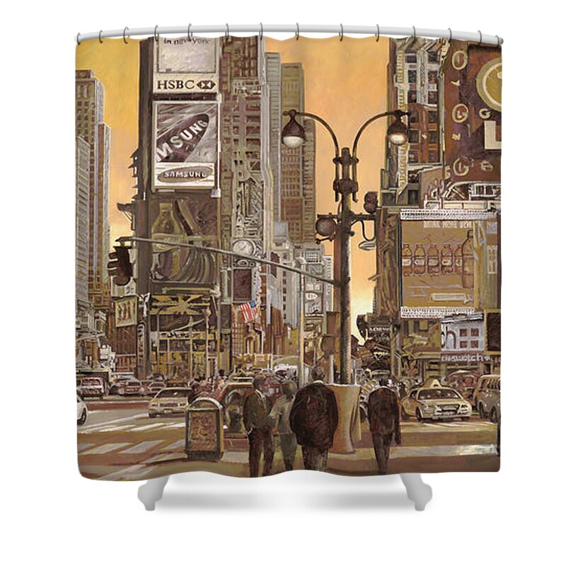 New York Shower Curtain featuring the painting Times Square by Guido Borelli