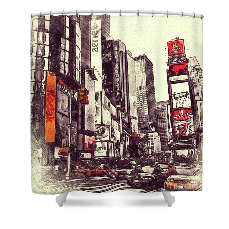 Times Shower Curtain featuring the painting Times Square, New York City by Esoterica Art Agency
