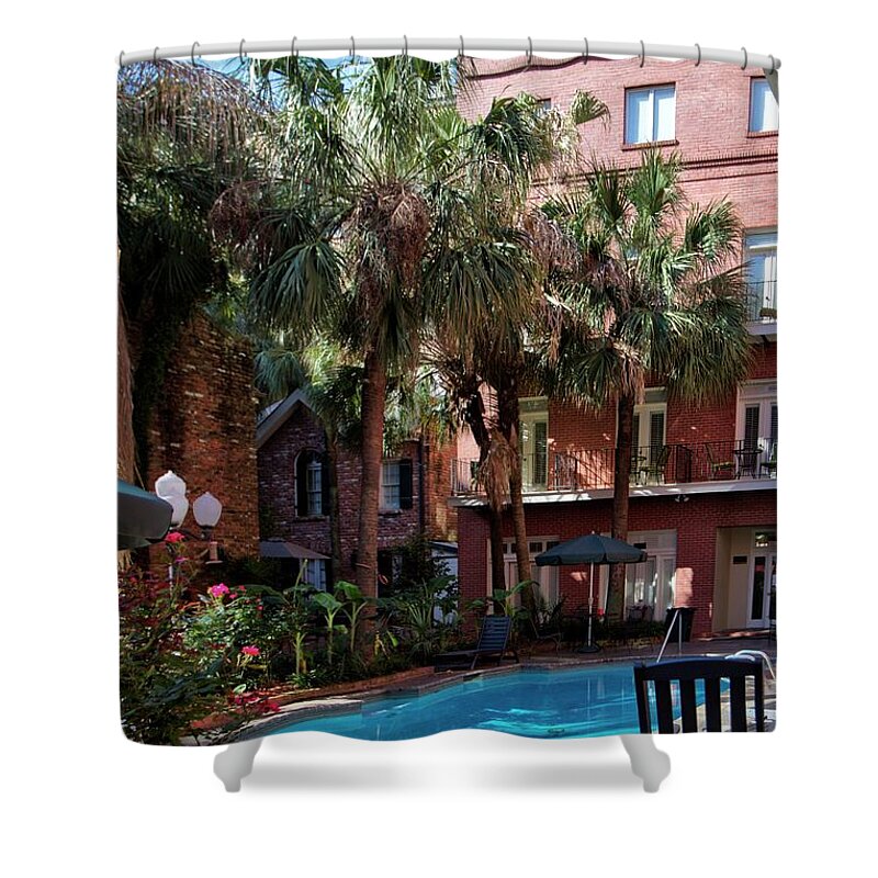 Timeshare Shower Curtain featuring the photograph Timeshare Pool Court by Jeff Kurtz