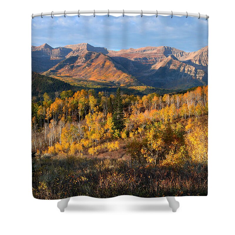 Timpanogos Shower Curtain featuring the photograph Timpanogos Autumn Sunrise by Brett Pelletier