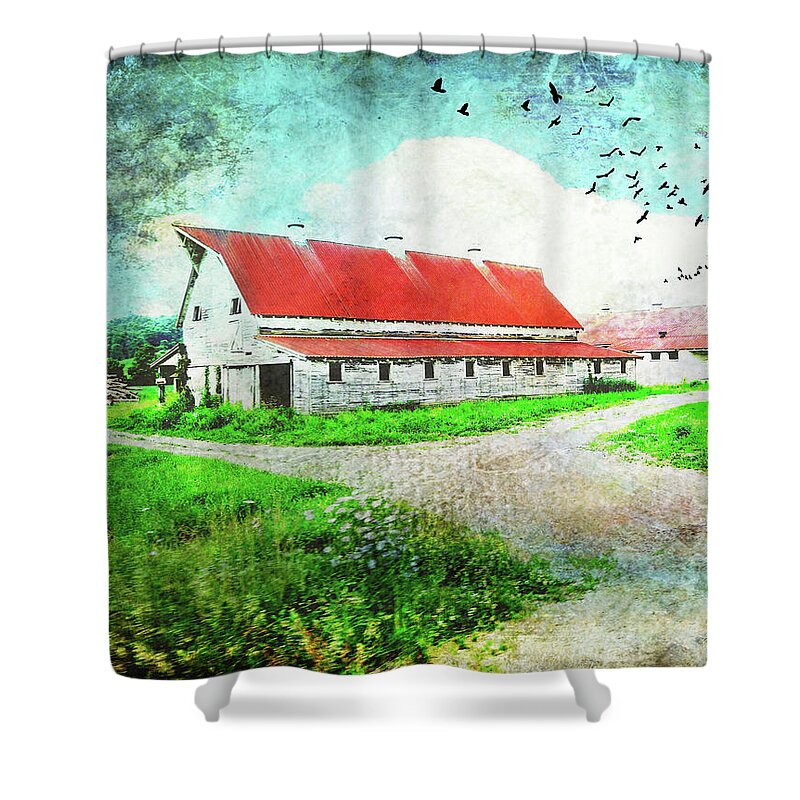 Tin Roof Shower Curtain featuring the digital art Tin Roof Barn by Krista Droop