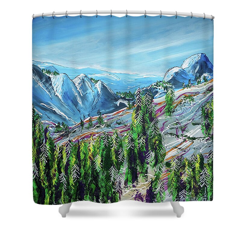 Yosemite Shower Curtain featuring the painting Tioga Pass by Laura Hol
