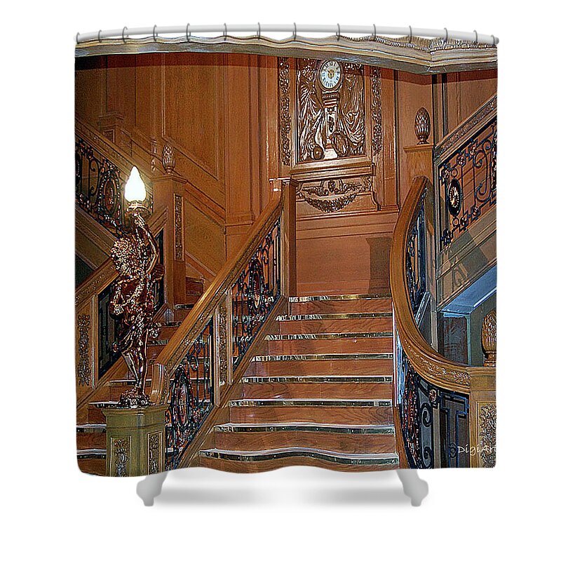 Titanic Shower Curtain featuring the digital art Titanics Grand Staircase by DigiArt Diaries by Vicky B Fuller