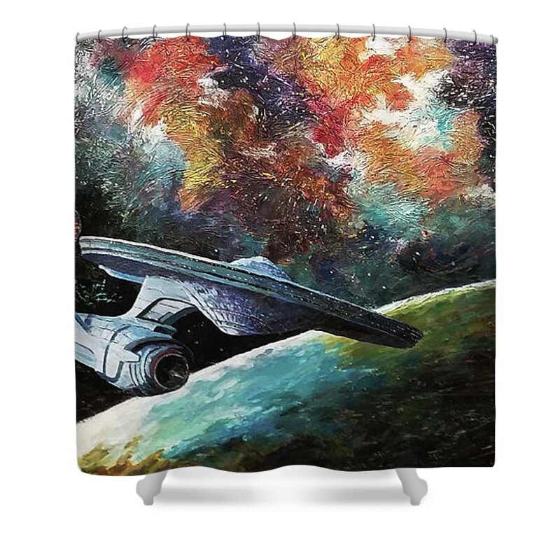 Star Trek Shower Curtain featuring the painting To go beyond by David Maynard