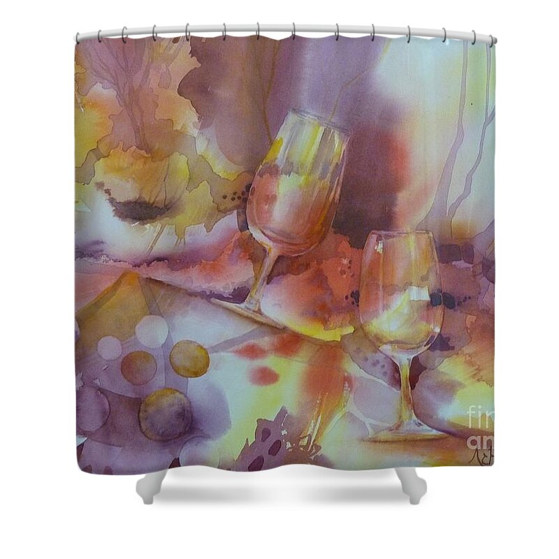 Watercolour Shower Curtain featuring the painting To the Bottom of the Glass by Donna Acheson-Juillet
