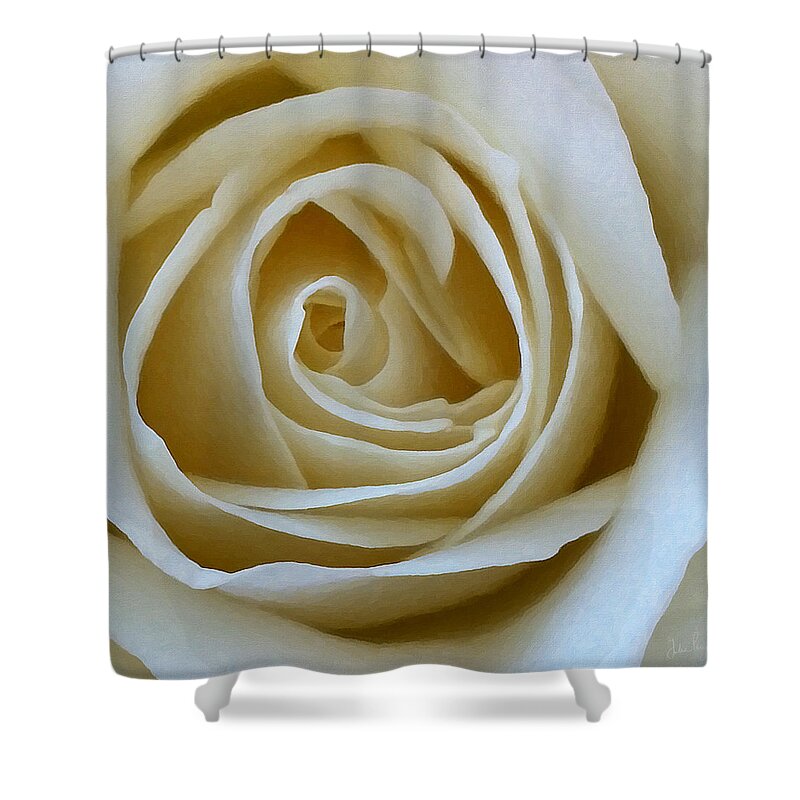 Rose Shower Curtain featuring the photograph To the Heart of the Rose by Julian Perry