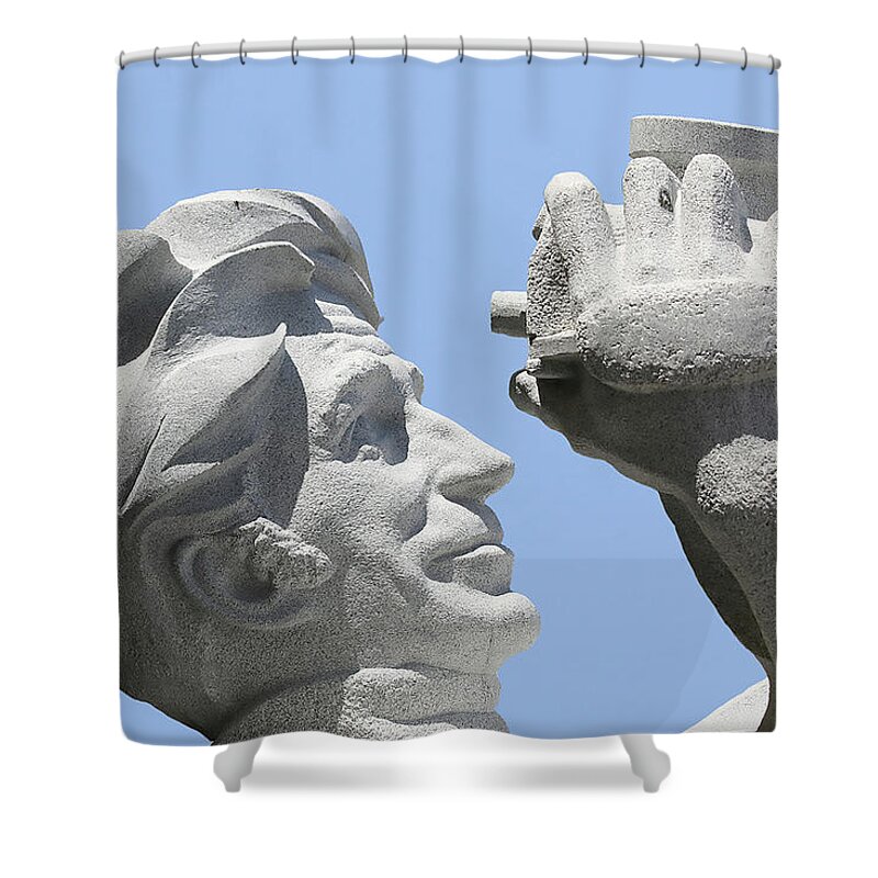 To The Light Shower Curtain featuring the photograph To The Light Statue by DiDesigns Graphics