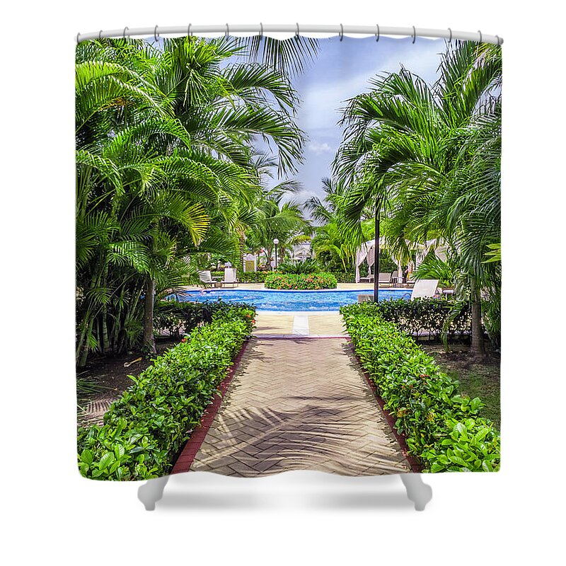 Paradise Shower Curtain featuring the photograph To the Pool by Nick Bywater