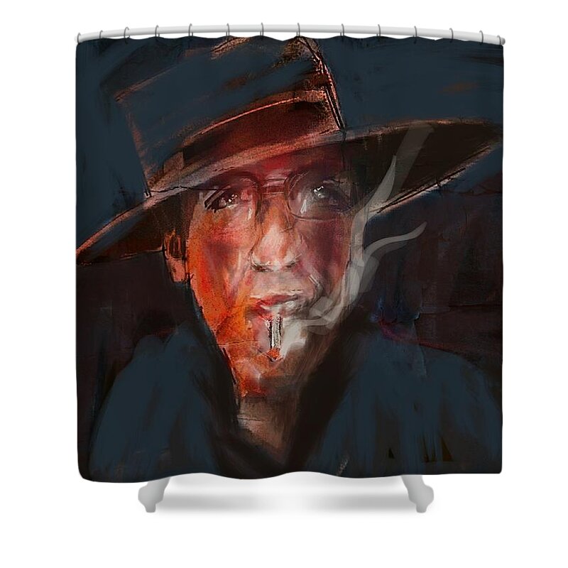 Portrait Shower Curtain featuring the digital art Tobaco Break by Jim Vance