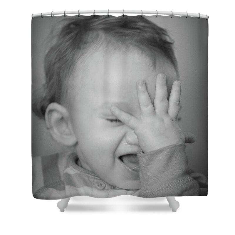 Baby Shower Curtain featuring the photograph Toddler Making Funny Face by Joni Eskridge