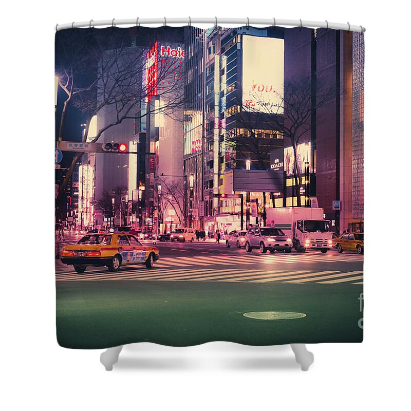 Tokyo Shower Curtain featuring the photograph Tokyo Street at Night, Japan 2 by Perry Rodriguez