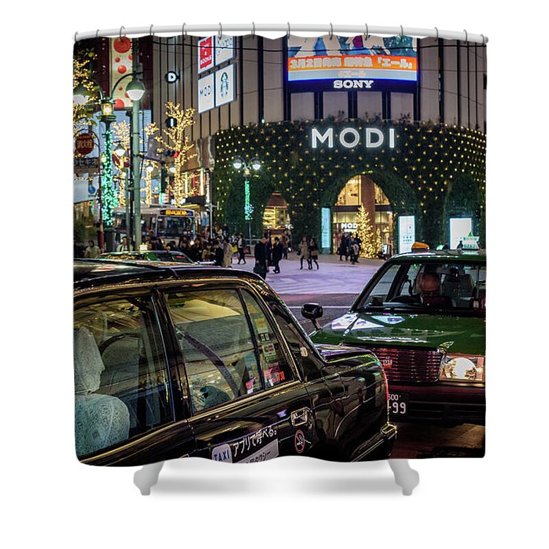People Shower Curtain featuring the photograph Tokyo Taxis, Japan by Perry Rodriguez