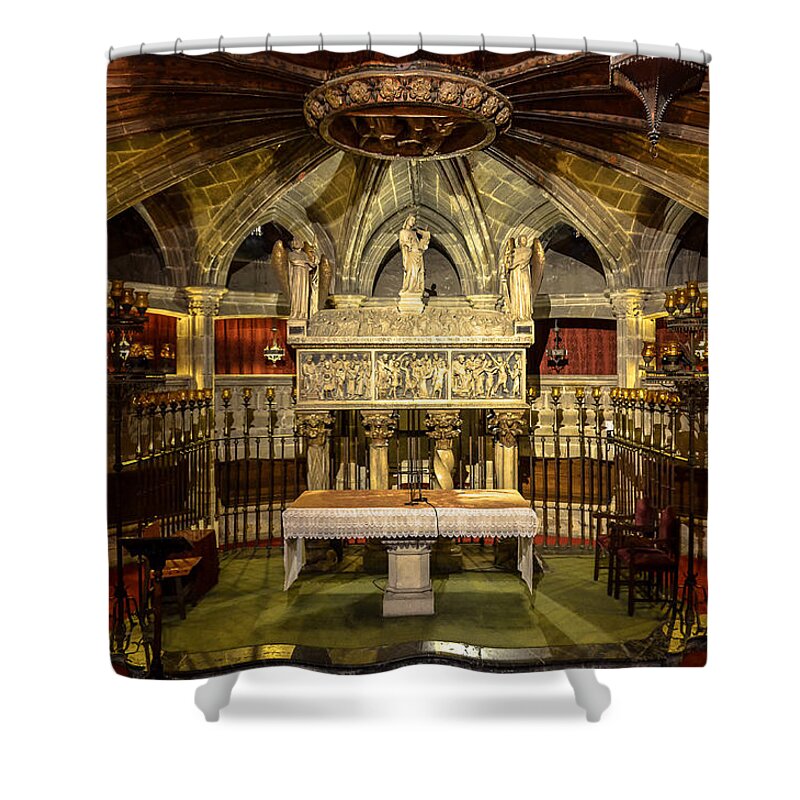 Photography Shower Curtain featuring the photograph Tomb of Saint Eulalia in the crypt of Barcelona Cathedral by RicardMN Photography