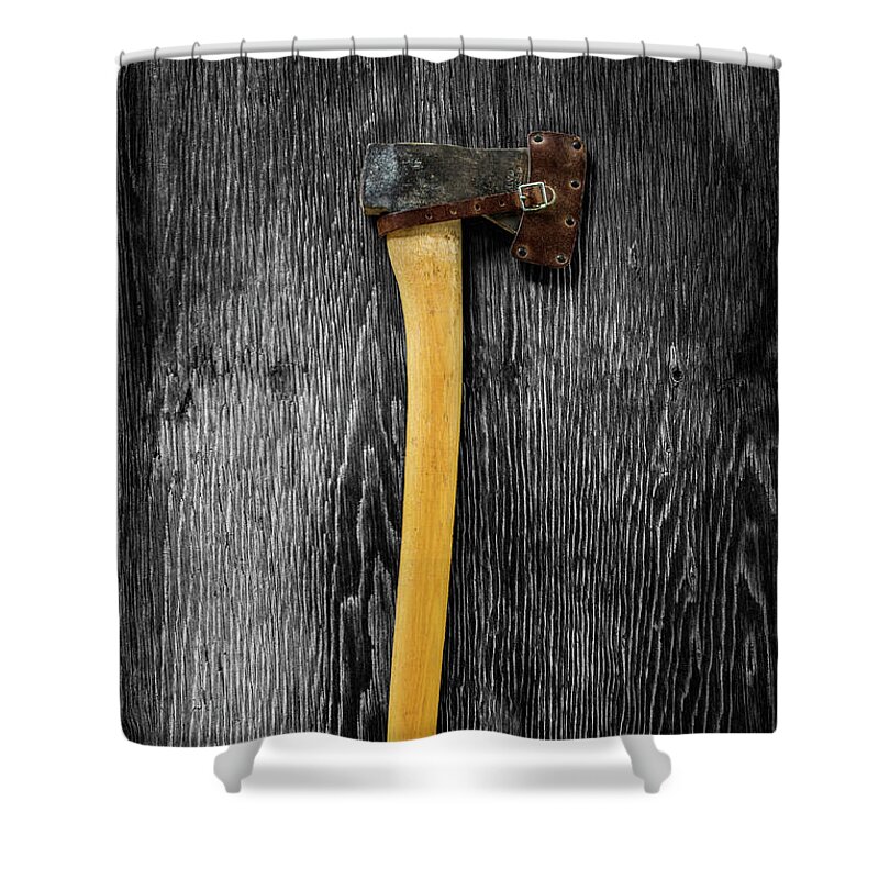 Art Shower Curtain featuring the photograph Tools On Wood 11 on BW by YoPedro