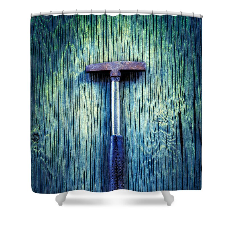 Industrial Shower Curtain featuring the photograph Tools On Wood 39 by YoPedro