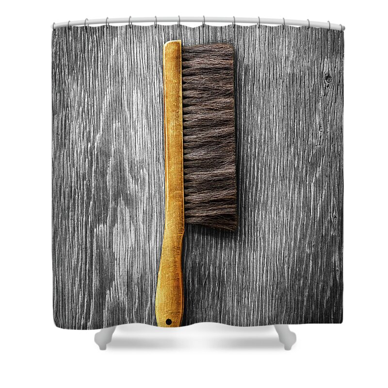 Art Shower Curtain featuring the photograph Tools On Wood 52 on BW by YoPedro