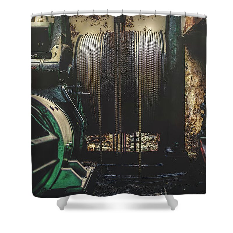 Elevator Shower Curtain featuring the photograph Top Of The Shaft by Bob Orsillo