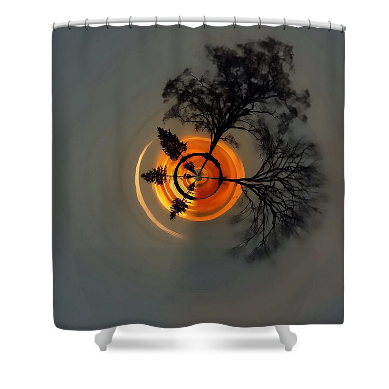 Tiny Planet Shower Curtain featuring the photograph Topsy Turvy World - Sunset by Andrea Kollo