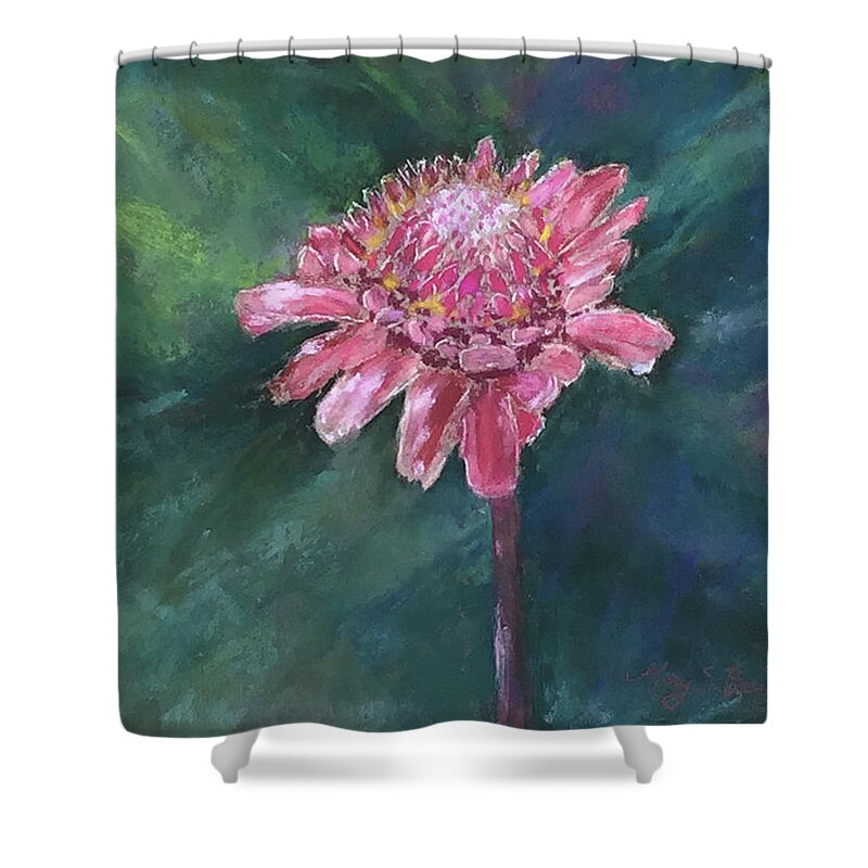 Awapuhi Shower Curtain featuring the painting Torch Ginger by Mary Benke
