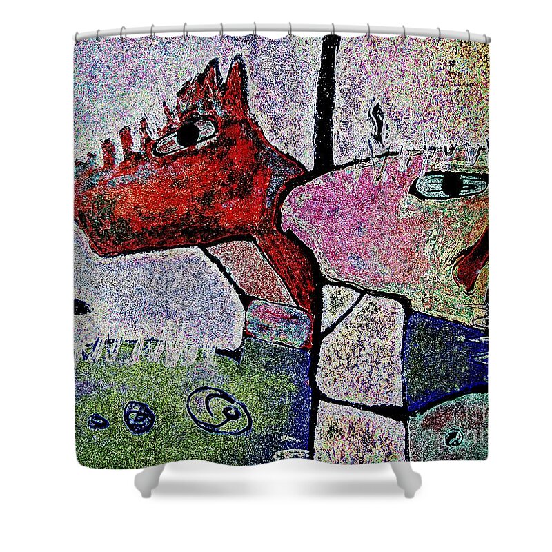 Petroglyphs Shower Curtain featuring the digital art Toro Muerto 4 by Pamela Iris Harden