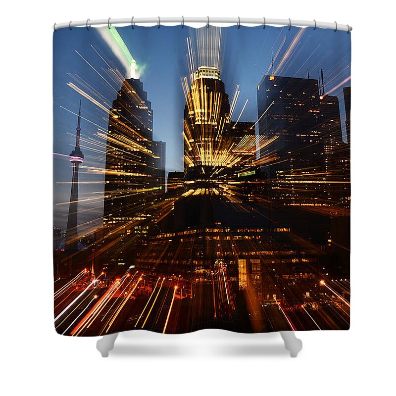 Toronto Shower Curtain featuring the photograph Toronto Skyline Streaks by Steve Somerville