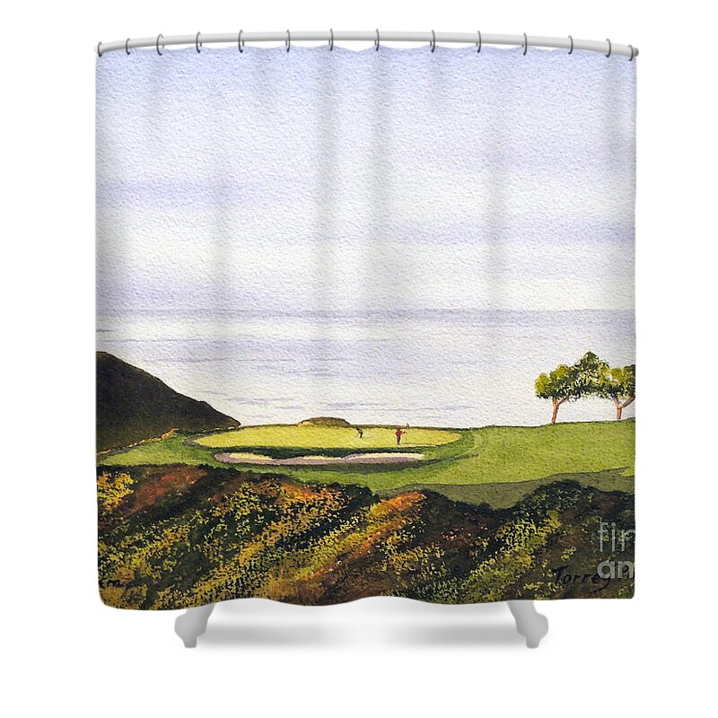 Torrey Pines Golf Course Shower Curtain featuring the painting Torrey Pines South Golf Course by Bill Holkham